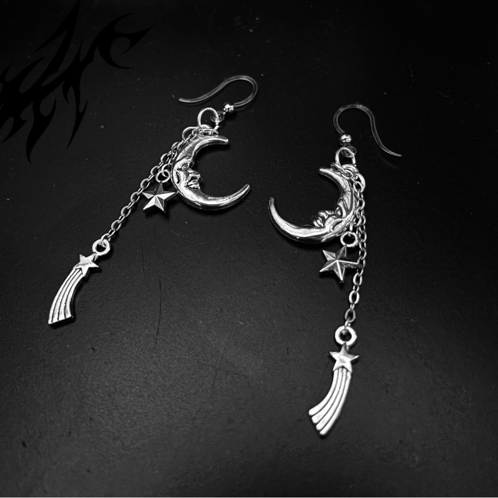 Silver Moon & Stars Earrings  . ♱ ♱ ♱